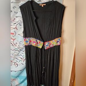 Gibson Latimer Black Sleeveless Tie Front Cardigan/Swim Cover EUC